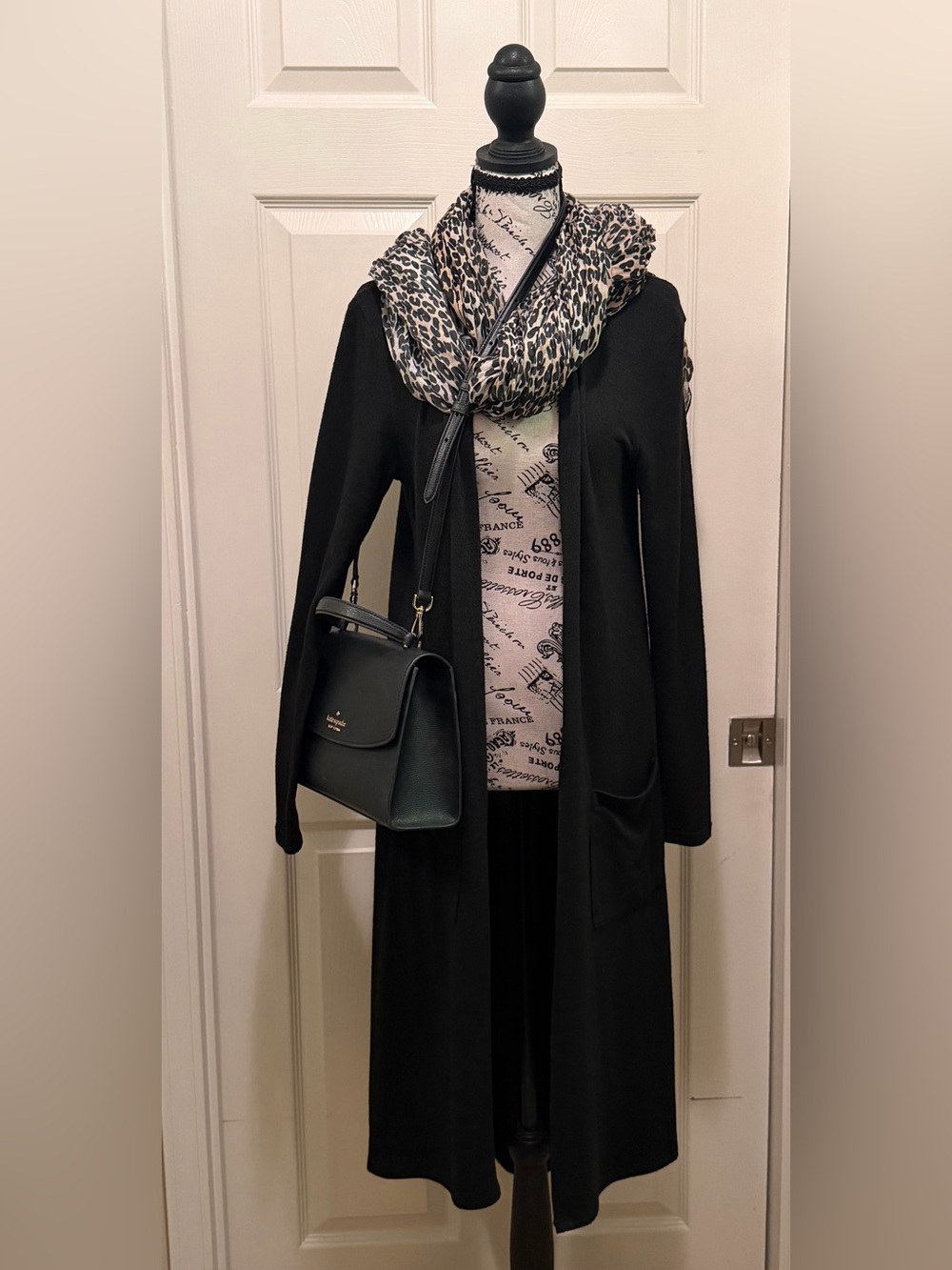 Women's Black Open-Front Long Cardigan Sweater